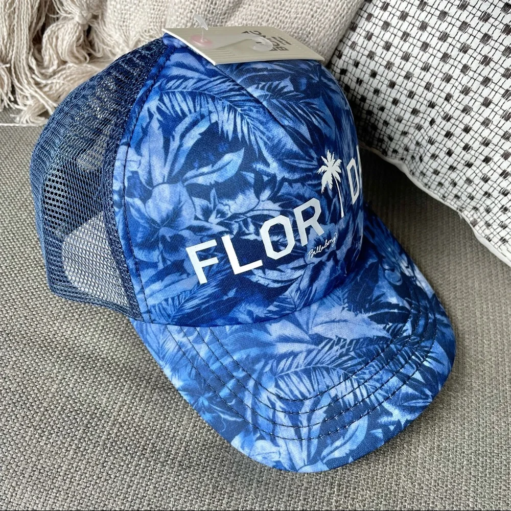 Billabong Florida Blue Palm Trees Trucker Hat Women’s Snapback Cap NWT